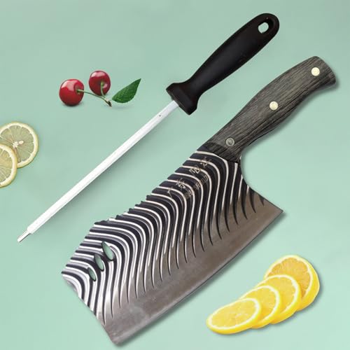 Image of Machado Forging Serbian Chef Knife Set - 12 inch Full Tang High Carbon Clad Steel Butcher Cleaver with Knife Sharpener - Perfect for Vegetables, Fish, Meat - Ideal for Kitchen, Hotel, Restaurant