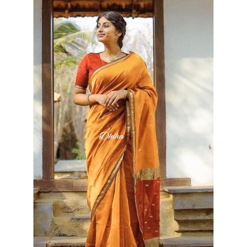 Image of Original Maheswari Cotton Silk Saree for Women | Kanjivaram Pure Silk Cotton Sari with Blouse | Zari Work | Tassels | Handloom Weave
