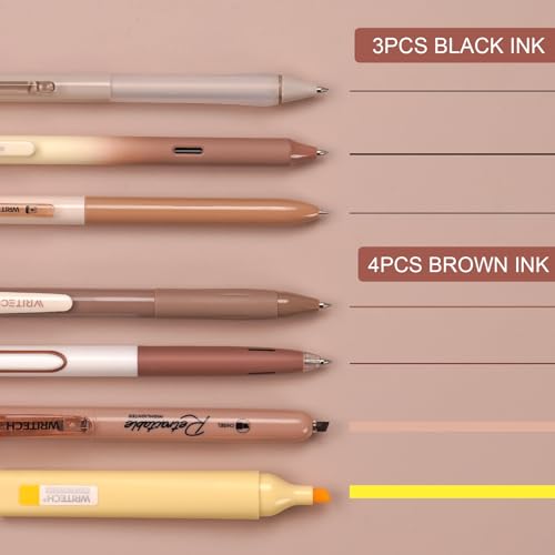WRITECH Gel Pens Journaling Highlighters: Journal Set Aesthetic Assorted Earth Tones Color Ink 0.5mm Fine Point Retractable 0.7mm Black Pen Smooth Writing Drawing No Bleed 7ct (Brown) - Image 3