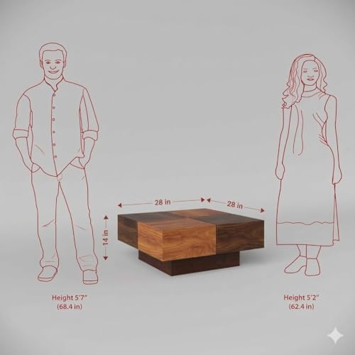 Image of Sheesham Wooden Center Coffee Table for Home Living Room | Tea Table | Sofa Center Table for Home & Office | Honey Plus Walnut Finish