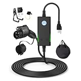 Qkcabo 電気自動車 充電ケーブル SAE J1772 EV充電器 100V-240V 6A/8A/10A/13A/15A ポータブルEV充電器 5つ電流モード切替可能 長7.6メートル (100V 3P→2P変換)