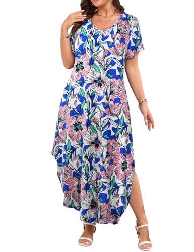 Image of JollieLovin Womens Plus Size Casual Summer Maxi Long Dress Short Sleeve T-Shirt Loose Sun Dress(L-5X)