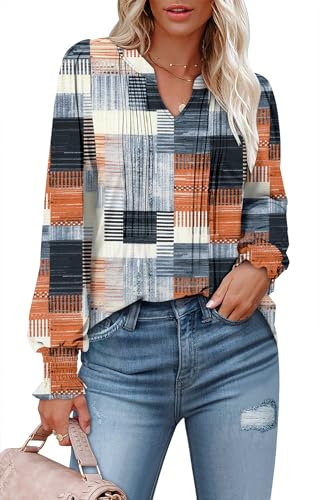 BETTE BOUTIK Long Sleeve Shirts for Women Fall Tops Dressy Blouses Pleated V Neck Tunic Tops for Leggings S-3XL