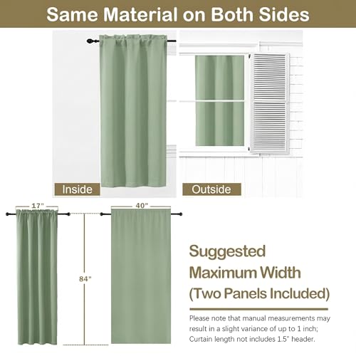Image of Light Green Blackout Curtains for Bedroom 84 Inch Length 2 Panels Set, Thermal Insulated Curtains for Living Room Nursery, Rod Pocket Window Drapes for Patio French Door Front Door, 2x40Wx84L