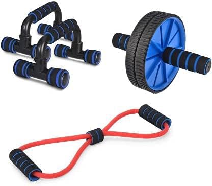 Sixteen Double Wheel Abs Roller Push UP Bar and Chest Expander Resistance Band Gym Equipment Set for Home Workout (Multicolor, Combo of 3)-image-34