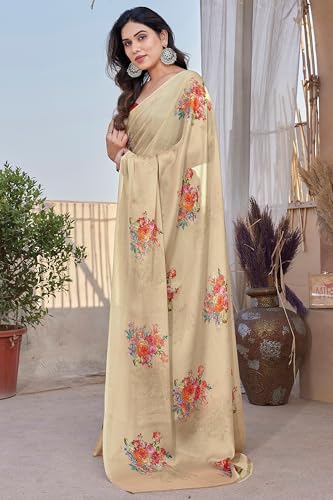 Image of MIRCHI FASHION Saree for Woman Chiffon Floral Printed | Lightweight All-Day Comfortable Women's Sari with Unstitched Blouse Piece (Available in 30 Colors)