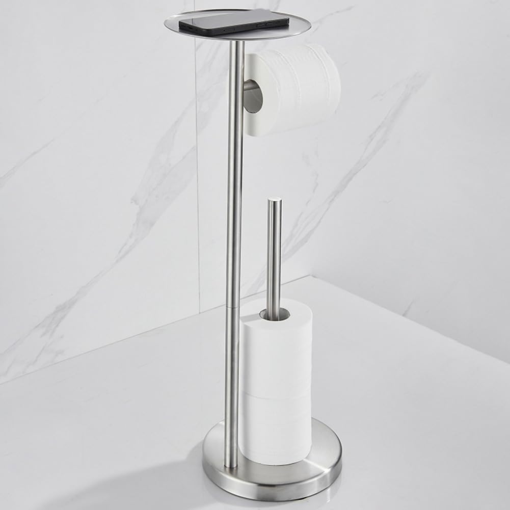 Soporte de papel higiénico de pie de acero inoxidable inoxidable con soporte pesado y fácil de instalar, dorado cepillado
