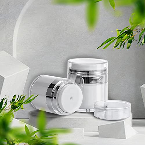 2 Pack Airless Pump Jars Sets, Airless Pump Bottles Portable Moisturizer Pump Dispenser, Refillable Airless Cosmetic Pump Container With Lid For Makeup, Essence, Moisturizer, Eye Cream(15Ml+30Ml) #TOP5