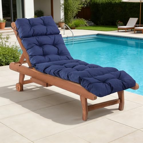 Chaise Lounge Cushions Outdoor Waterproof & Fade Resistant Patio Lounge Chair Cushions for Outdoor Furniture Chaise Cushion with Ties for Patio Pool Lawn and Beach 75.1x22.8x4.7 Inch Navy Blue