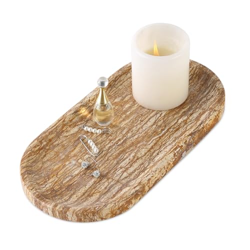 Image of Koville Turkish Natural Marble Tray, 12 inchx6 inch Vanity Decorative Tray for Countertop Organizer, Catchall Tray for Perfume, Candles, Jewelry Dish