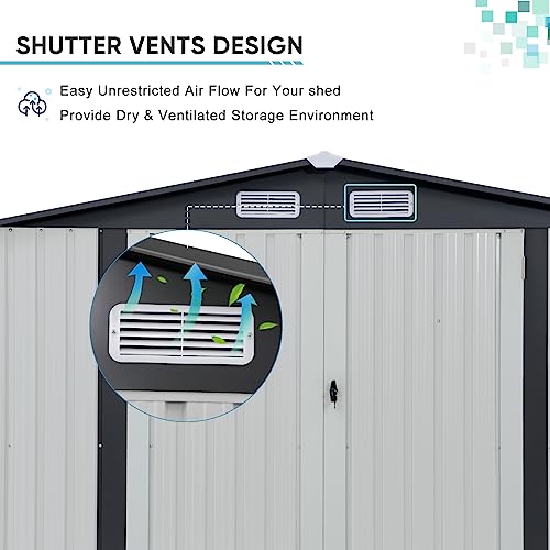 Verano Garden 8x6 FT Outdoor Storage Shed, Galvanized Steel Metal Garden Shed, Double Door W/Lock, Outdoor Storage Tool House for Backyard, Patio, Lawn