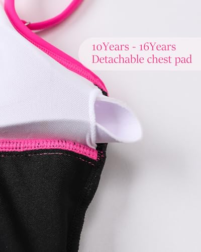 Girl Swimsuit One Piece Bathing Suit V Neck Girls Black Swimsuit Tummy Control Girls' Swimwear Skirt Size 10Y Yizuoding0001HOT Pink4