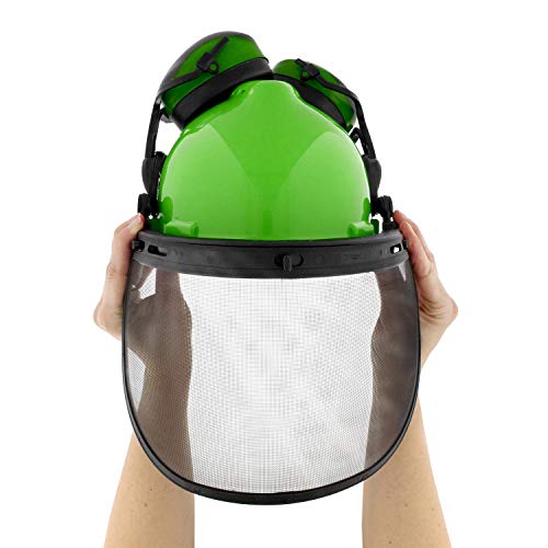 Felled Forestry Safety Helmet – Vented Forestry Hard Hat, Mesh/Plastic Safety Visor, Earmuffs – Chainsaw Helmet System