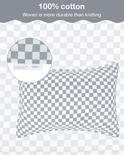 Image of ALVABABY Toddler Pillowcases 2 Pack Organic Cotton Kids Pillow Cover Fit 13 inchx 18 inch or 12 inchx28 inch Envelope for Girl Boy Sleepy Travel 2TPW34A