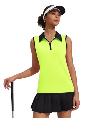Image of COOrun Women's Golf Polo T Shirts Lightweight Moisture Wicking Sleeveless Shirt Quick Dry Zipper Tank Top