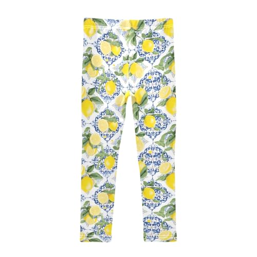 Girls' Athletic Leggings Ankle Length Yoga Dance Pants Kids Teen 4T Lemon Leaves2