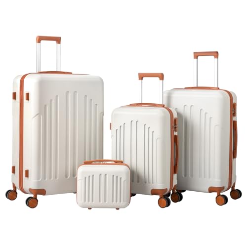 LEADZM Set de 4 Valises de Voyage avec Vanity Case, Valise Grande Taille & Cabine, Valise Soute Ridide en ABS, Bagages Cabine avec roulettes Pivotantes 360°...