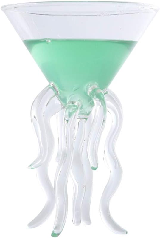 Aramox Octopus Cocktail Glass, Glass Cup with 3D Octopus Design, Ideal for Martini and Parties, 100ml Capacity for Bars and Nightclubs (White)