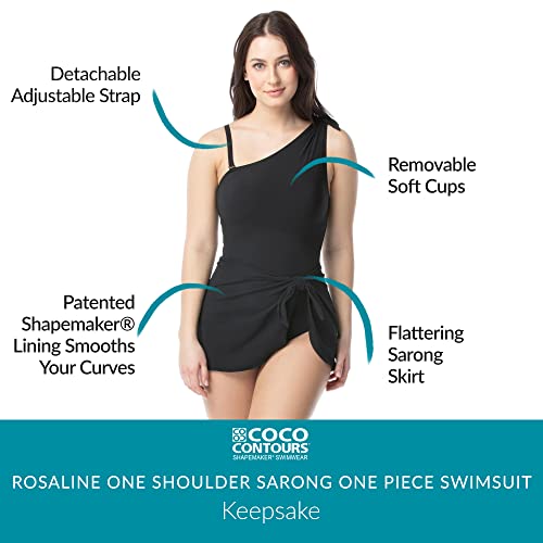 Coco Contours Rosaline One Shoulder Sarong One Piece Swimsuit — Bra Sized Figure Shaping Swimwear4