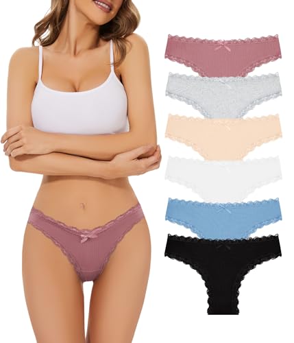 Power Flower Tangas de Encaje y Algodón para Mujer – Braguitas G-String de Tiro Bajo, Ropa Interior Suave y Transpirable, Pack de Bragas T-Back (60049, S-M)