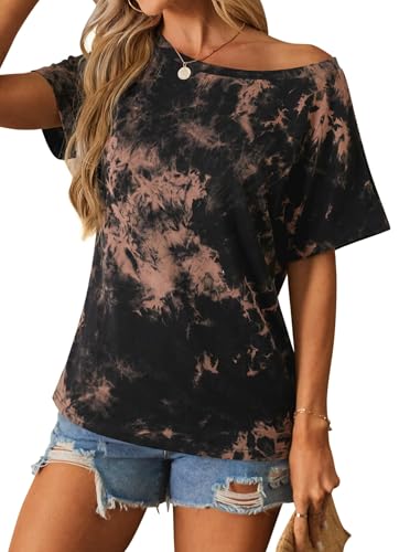 Image of Hilinker Womens Sexy Off The Shoulder Tops Short Batwing Sleeve T Shirt Oversized Casual Tee