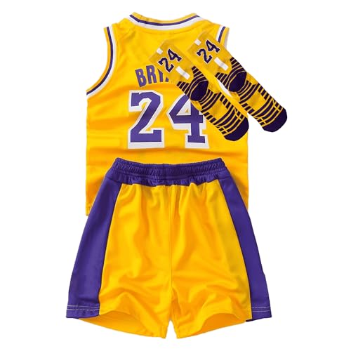 3PC Basketball Jersey Set For Youth Basketball Tank Top + Track Shorts+ Socks Set #24 Size-22