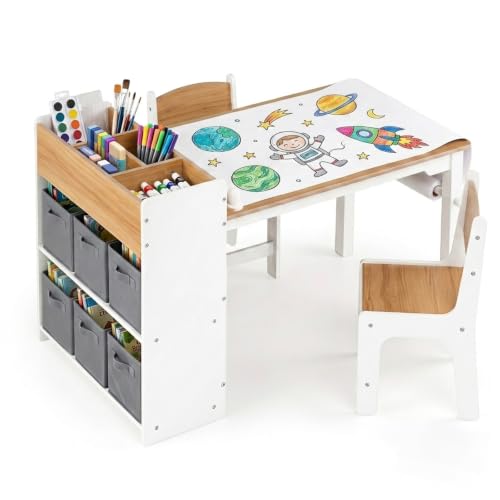 GOPLUS Bureau Enfant Fille Garcon 3-6 Ans avec Rangement