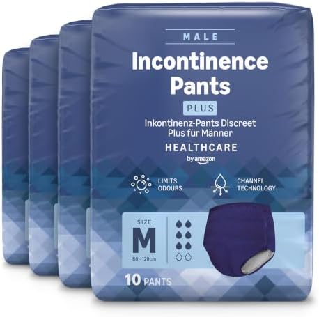 Healthcare by Amazon Herren Inkontinenz Pants, Plus-Saugstärke, M, 40 Stück (4 Packungen à 10 Stück), Blau, (zuvor Amazon Basic Care) - Verpackung kann abweichen