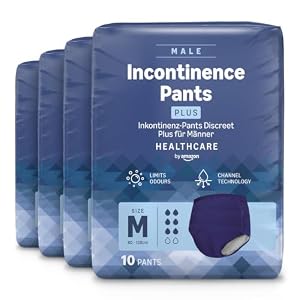 Healthcare by Amazon Herren Inkontinenz Pants, Plus-Saugstärke, M, 40 Stück (4 Packungen à 10 Stück), Blau, (zuvor Amazon Basic Care) - Verpackung kann abweichen