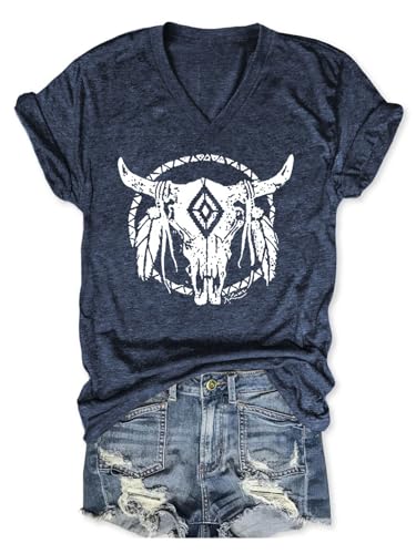 Women's T-Shirts V-Neck Graphic Tees Boho Flowers Shirt Summer Casual Short Sleeve Tops