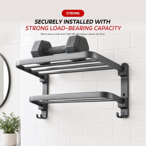 Image of Amazon Basics 40 CM Powder - Coated Aluminium Towel Rack for Bathroom with Hooks - Rust - Free, Space - Saving Bathroom Towel Holder Easy Installation Grey