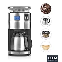 BEEM FRESH-AROMA-PERFECT II Filterkaffeemaschine mit Mahlwerk - Thermo | Edelstahl | Thermokanne | 24h-Timer | 1000 W | 180 g Bohnenbehälter – Ansicht 2