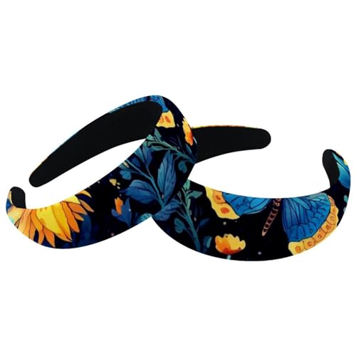 etoenbrc - Lot de 2 bandeaux larges en polyester pour femme, tournesol étoilé, colorimétrique, papillon colorimétrique, bandeau tendance antidérapant pour filles et femmes, accessoires de cheveux