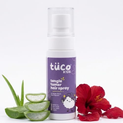 Image of Tuco Kids Tangle Tamer Hair Detangler Spray | Infused with Aloe Vera, Flaxseed & Methi | Ages 2-5, 4-10, 10-15, 5-10 Years | Paraben & Sulphate Free | 50ml (Pack Of 1)
