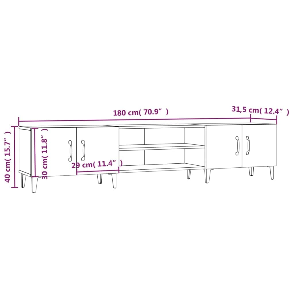 vidaXL Mobile Porta TV Bianco Lucido 180x31,5x40 cm Legno Multistrato, mobiletto, mobiletto HiFi, Mobile per dispositivi multimediali, Supporto TV