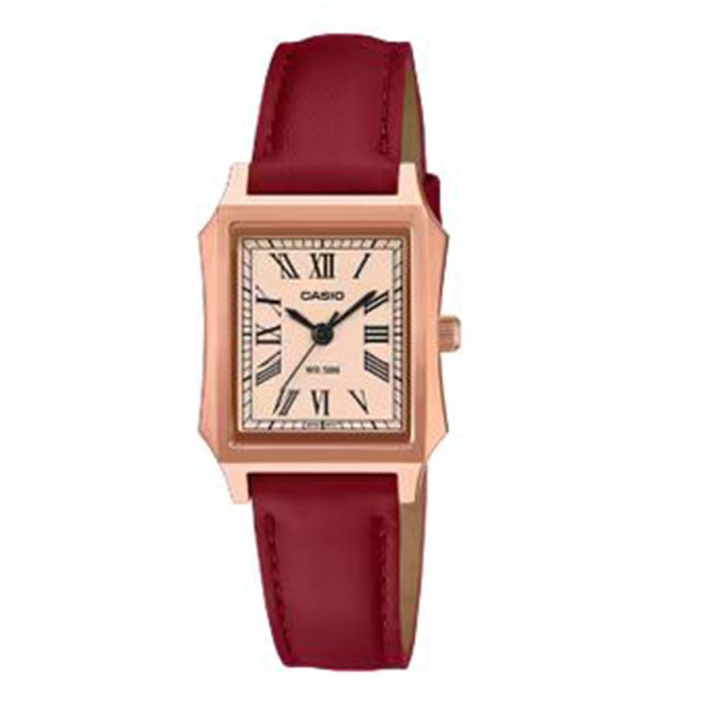 Casio Orologio Donna LTP-B190RGL-4BVER Cinturino Rosso | Quadrante Rosa Gold, Cassa Rettangolare