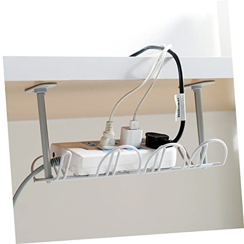 ORFOFE 2 sets rack de cable de hierro para escritorio, cesta para almacenamiento de cables y alambres, fácil de instalar, color blanco miniatura 5