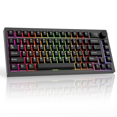 TECWARE Spectre 75 Mechanical Gaming Keyboard | Customizable LCD Screen Display & Knob | Tri-Mode Wireless Bluetooth 2.4GHz | Gasket Mount Hot Swappable | Black Candy Red Linear Switches
