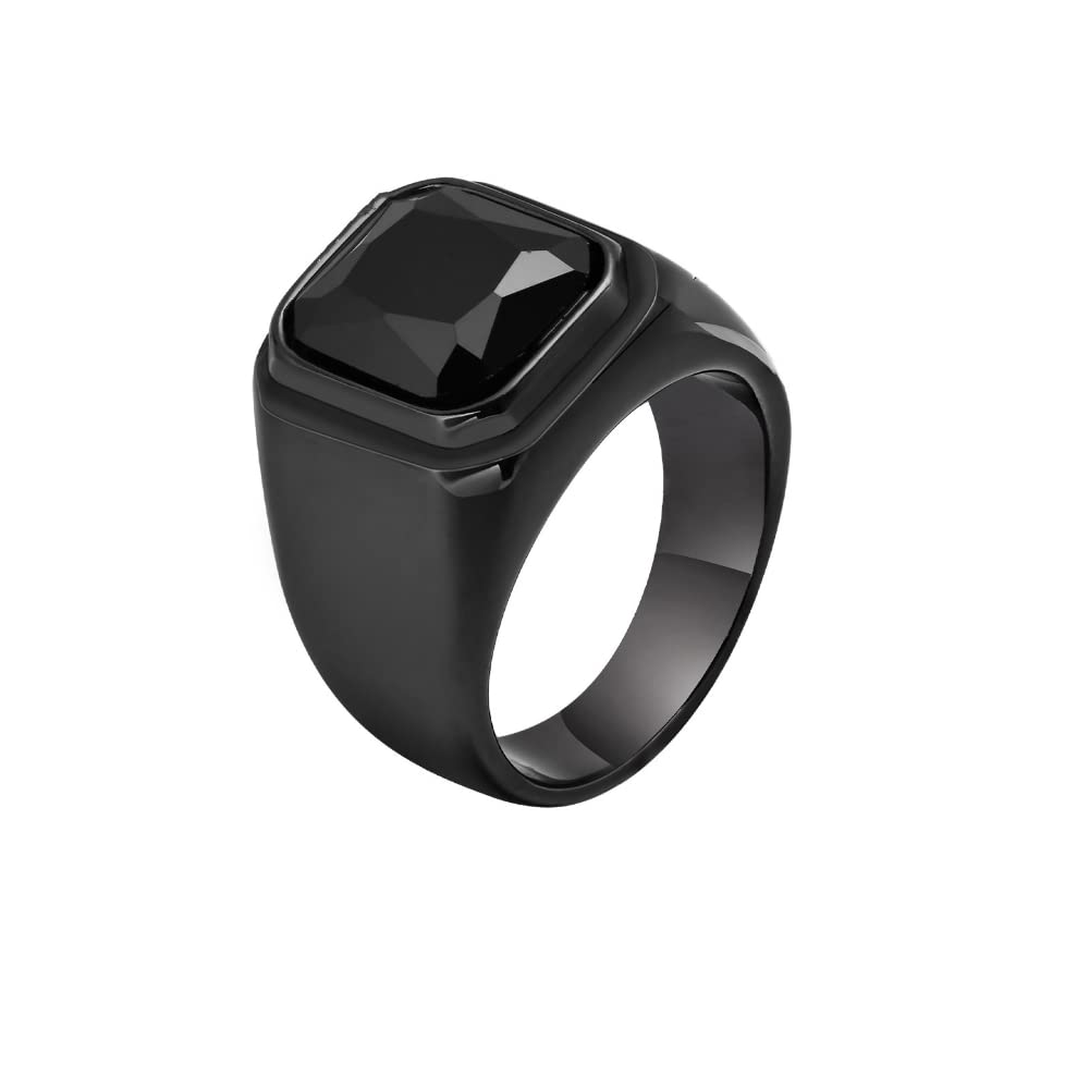 Bague tungstène pierre en cristal noir et acier inoxydable luxe