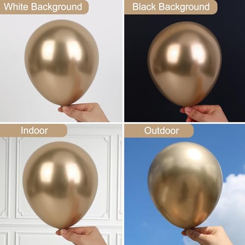 Image of RUBFAC Chrome Gold Balloons 129pcs Different Sizes Pack of 18 12 10 5 Inch, Latex Metallic Gold Balloon Garland Arch Kit for Graduation Wedding Happy Birthday Party Decoration