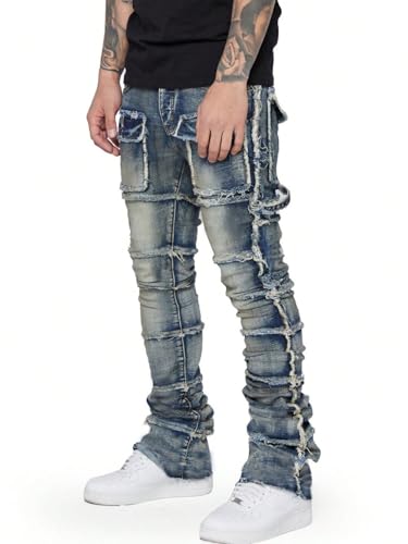 Mens Skinny Jeans Straight Leg Goth Grunge Punk Rock Streetwear Frayed Stacked Jeans2