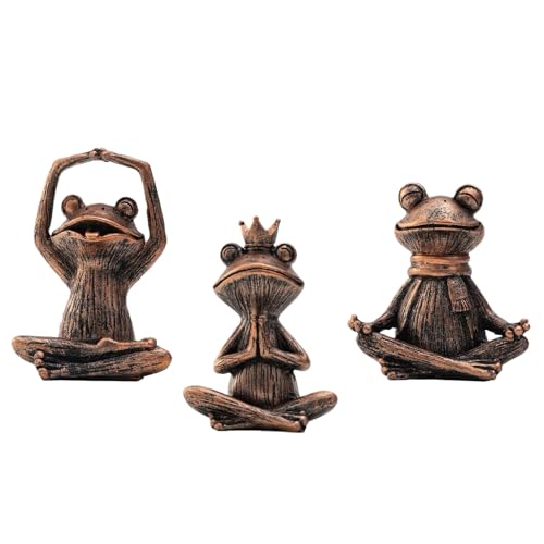 SOREFAFA Meditating Yoga Frog Figurines - Set of 3 Zen Garden Statues, Sculptures for Home Decor, Shelf Decor, Office, or Outdoor Patio - Peaceful Frog Lovers Gift for Women
