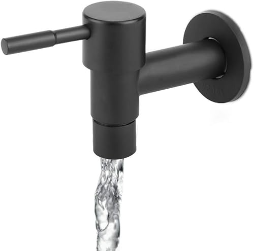Miniatura 4 de Fdit Grifo frío de acero inoxidable de 2 pulgadas, color negro, para piscina, grifo de agua, grifo de lavadora, grifo montado en la pared para