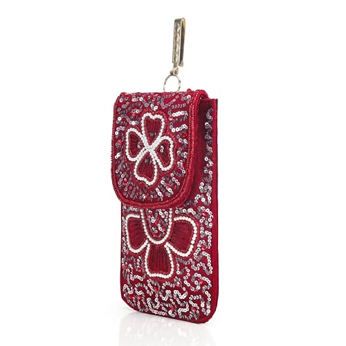 Image of J I ACCESSORIES Velvet Saree Clutch Mobile Pouch Waist Clip Ladies Purse Gift For Women
