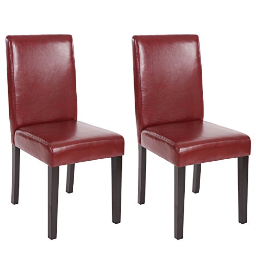 Mendler Lot de 2 chaises de séjour Littau - Simili-Cuir, Brun Rouge, Pieds foncés