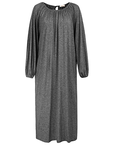Zexxxy Women's Full Length Pleated Night Shirt For Sleeping Lantern Sleeve Crew Neck Nightgowns Maxi Loungewear Sleepwear #TOP2