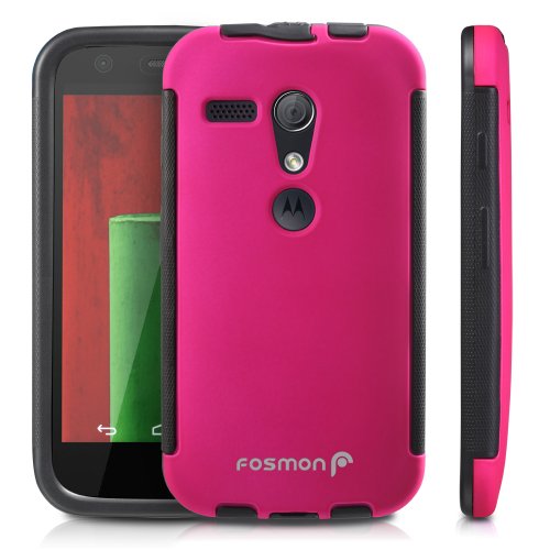 Fosmon HYBO-SNAP Durable Full Body Protection Hybrid Case with Built-In Screen Protector for Motorola Moto G (1st Generation Only) / Motorola DVX - Retail Packaging (Pink)