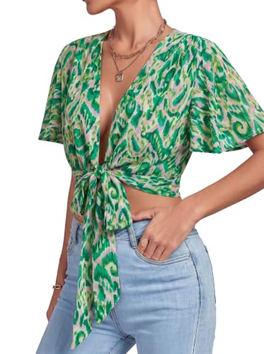 Image of LYANER Women's Tie Front Sexy Crop Tops