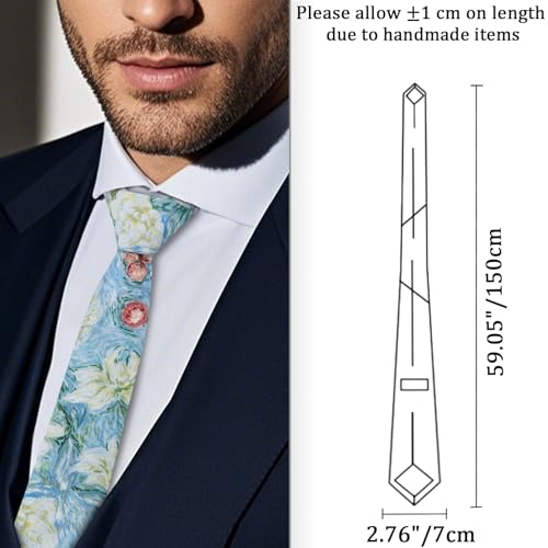 Image of Cotton Floral Ties for Men 2.76 inch Men's Skinny Tie Linen Flower Printed Neck Tie for Wedding Dating Party