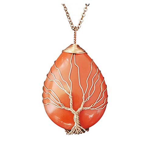 ULGAI Collar de Cristal Envuelto en árbol de la Vida, Colgante de Piedras Preciosas Naturales en Forma de lágrima Vintage, Collar curativo con múltiples Opciones